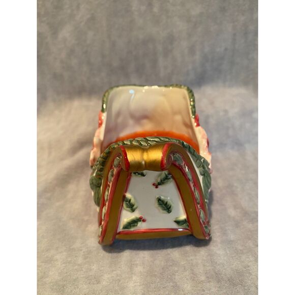Fitz & Floyd Candle Sleigh "For All Seasons" Christmas Holiday Decor Poinsettia - Picture 4 of 12